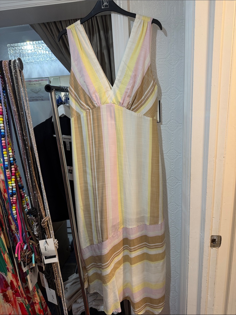 Liverpool Striped V-Neck Maxi Dress in Pastel Yellow and Cream